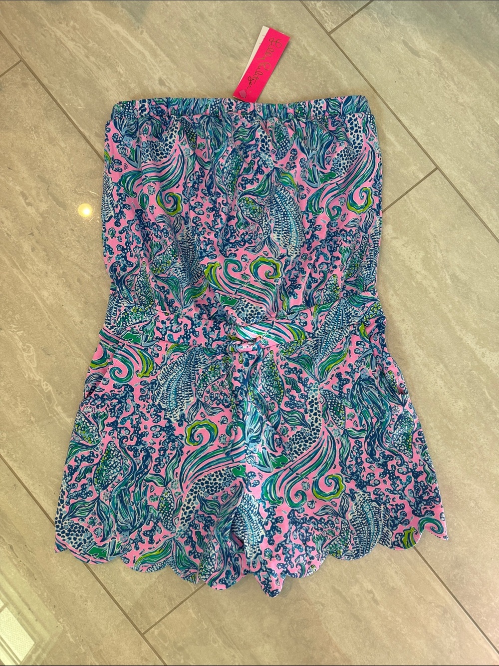Lilly Pulitzer Large NWT - Pink & Purple Strapless Scallop-Hem Romper